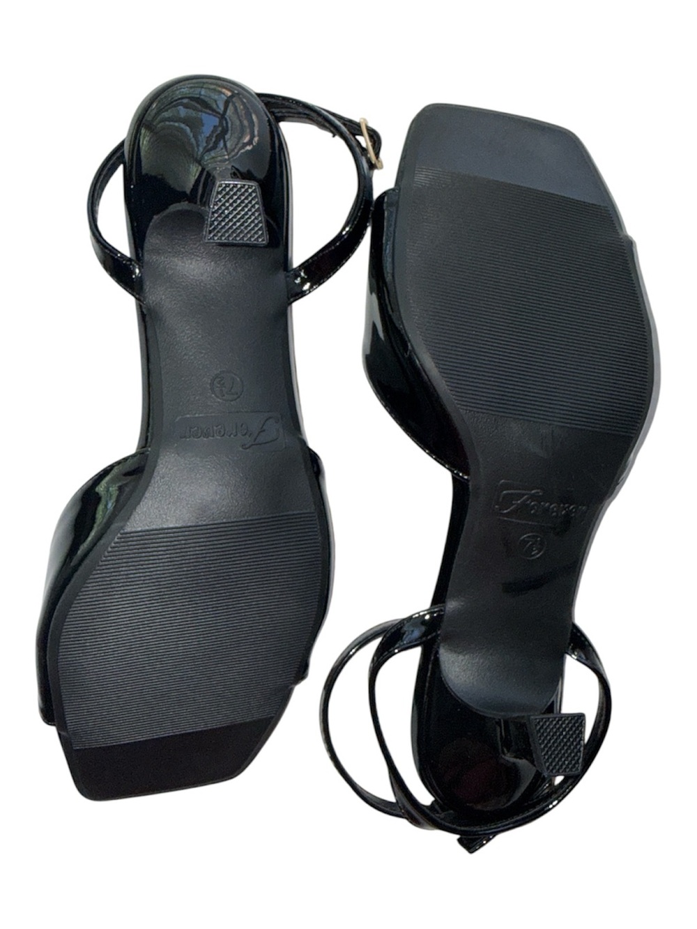 Forever Black Square-Toe Ankle Strap Heels - Picture 3 of 4